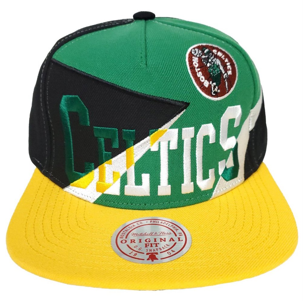 Boston Celtics Mitchell & Ness NBA Snapback Hat Green Yellow Black White Cap NWT